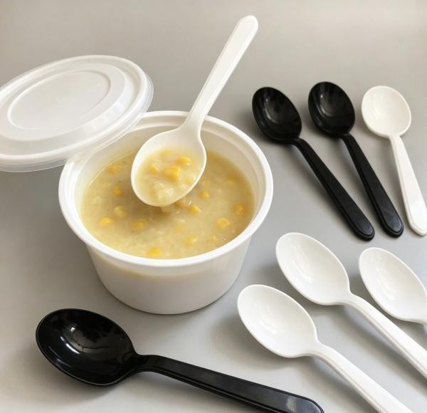 Black disposable PP soup spoon